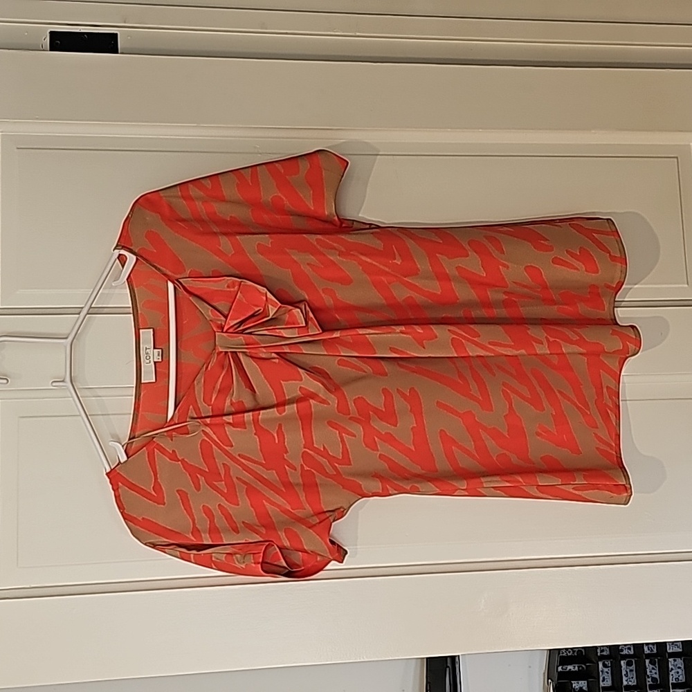 LOFT, Cream and pink blouse, Size M